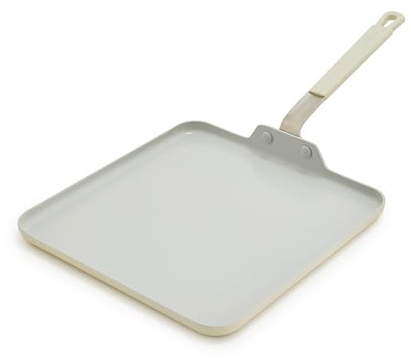 GreenPan x Bobby Flay 11” Nonstick Square Griddle Pan, PFAS-Free Diamond Ceramic Stay-Cool Silicone Handle, Easy Clean Dishwasher & Oven Safe Skillet, Cream