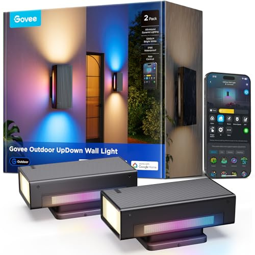 Govee Outdoor UpDown Wall Light, 2 Pack, 1200LM RGBICWW Smart Porch Lights