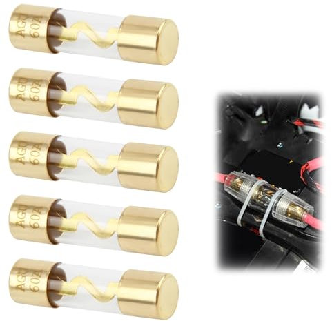 60A Verre Plaqué Or AGU Fusible Audio De Voiture, Lot de 5 Pièces 12V Protection Audio De Voiture Pour Voiture/Auto/Marine Audio Amplificateur Stéréo