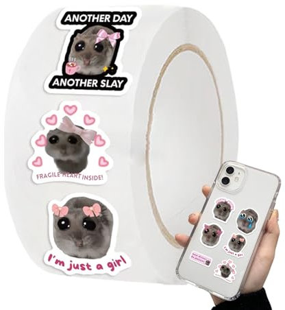 Funny Hamster Sticker, Sad Hamster Decals, 3.01x1.01 Inch Adorable Furry Pet Designs, Easy to Peel and Stick, 500pcs Animal Stickers for Scrapbooks, Water Bottles, Laptops, Crafts