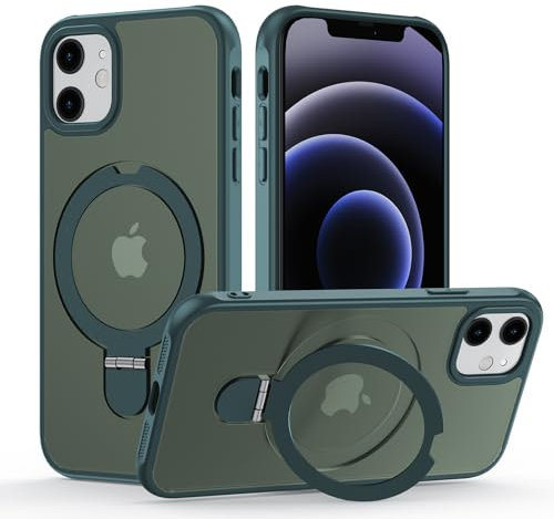 Meeter Hülle für iPhone 12 mit Magsafe, [ Magnetischer Ständer Unsichtbarer Standring ] Stoßfest Handyhülle Case Matt Kratzfeste Schutzhülle für iPhone 12, grüner