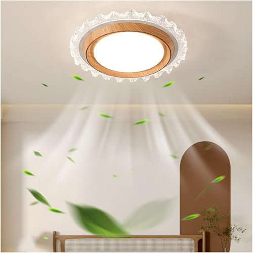 Bladeless Fan with Light & Remote Control - 6 Speed Silent Operation for Bedroom & Living Room - Stylish Wood Color Design - Energy Efficient Air Circulator