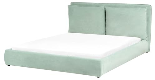 Beliani Fabric EU King Size Waterbed 5ft3 Velvet Upholstery Cushioned Headboard Mint Green Bajonna