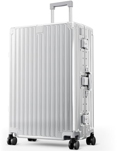 ALPHA CAMP Koffer Groß XL Hartschale TSA Schloss Suitcase Large Silber 98L | Hartschalenkoffer Groß Vor Allem Aluminium Rahmen Polycarbonat Reisekoffer mit Rollen 49x30x76CM Luggage Leichte für Reise