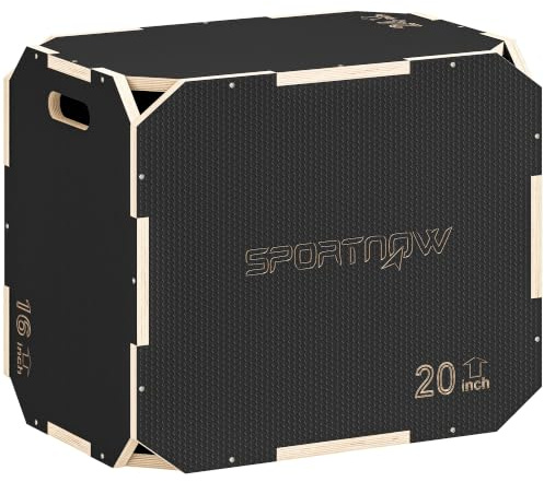 SPORTNOW 3 in 1 Wooden Plyo Box Corner Free Non Slip | Plyometric Jump Box, Step Up Platform, Handle Openings, for Home Gym Exercise, Outdoor Workout
