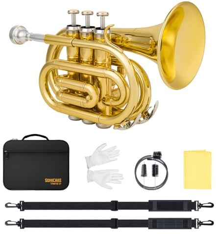 SONICAKE Bb Taschentrompete Messing Gold Lack Trompeten-Set