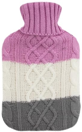 ZOVEXA Large Hot Water Bottle with Premium Knitted Cover - Pink - 2L | Natural Rubber Hot Water Bag for Hand & Feet Warmer - Pain Relief - Period Cramps - Neck & Shoulder - BS 1970:2012 Certified