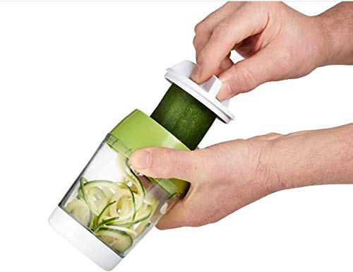 Upgraded 5 in1 Handheld Spiralizer Vegetable Slicer, Heavy Duty Veggie Spiral Cutter with Container, Carrot, Cucumber, Zucchini, Onion Spaghetti Maker