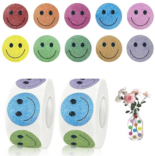 1000 Stück Smiley Aufkleber,Belohnungssticker Kleine,Glitzer Sticker,Klein Emoji Rolle Erstellen Smileys Klebebilder,Belohnungssystem für Kinder,Schüler,Belohnungsaufkleber,Geschenkdekorationen