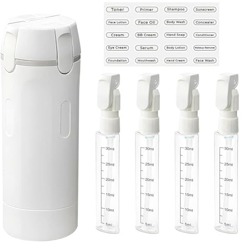Botellas dispensadoras de viaje reutilizables 4 en 1, botellas de viaje para rellenar, dispensador de viaje con escala y etiqueta, botellas de dispensador de utensilios de viaje reutilizables para
