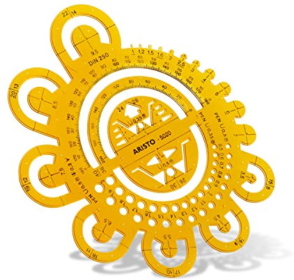 Aristo Abrundungsschablone Radien AR5020 (Format 162 x 162 mm vereint Radien von 0,5 bis 40 mm, Tuschekante) orange-transparent