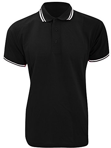 Kustom Kit Men's Tipped Piqué Polo Shirt with Cuffed Sleeves Black/White XL
