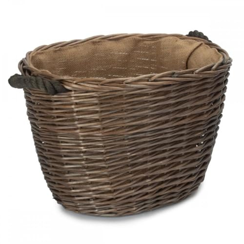 Red Hamper Small Oval Hessian Lined Log Basket, Wicker, Brown, 31 x 40 x 28 cm