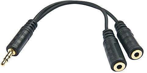 LINDY 35627 Audio-Splitterkabel, 3.5mm Klinkenstecker an 2x 3.5mm Klinkenbuchse, 12cm, Schwarz