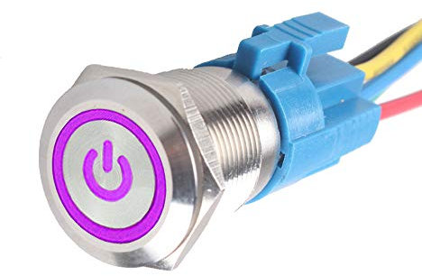 Mintice™ KFZ Kippschalter Druckschalter Schalter Drucktaster Wippschalter 19mm 12V Violett Licht Metall Buchse Stecker Draht