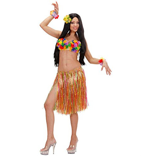 Amakando Bunter Hawaii Rock Südsee Bastrock Hula Bast Damenrock Strandparty Aloha Damenrock Sommerparty Karibik Hawaiiparty Hularock Tanzrock Sommer Mottoparty Verkleidung Karneval Kostüm Zubehör