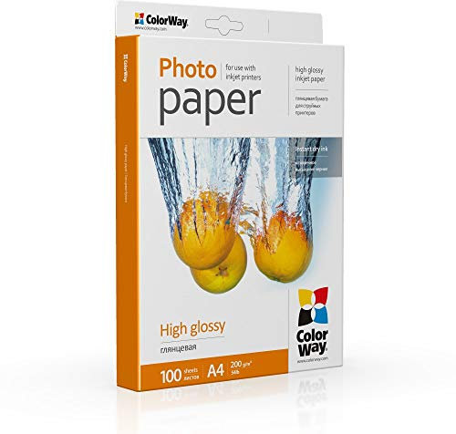 ColorWay hoch glänzend Premium Fotopapier 100 Blatt A4 200g/m² Sofort Trocken Wasserfest für alle Tintenstrahldrucker