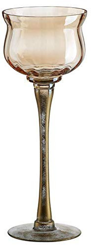 CRISTALICA Kerzenhalter Windlicht Leuchter auf Fuß Glas Golden Dust Höhe 35cm Mittel