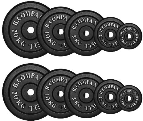 Bad Company Hantelscheiben aus Gusseisen I Gewichtsscheiben 30/31 mm für das Hanteltraining I 77,5 kg (2 x 1,25 kg, 2 x 2,5 kg, 2 x 5 kg, 2 x 10 kg, 2 x 20 kg)