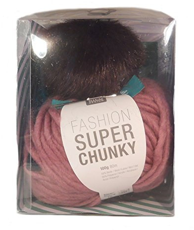 Rico Design Wild Wild Wool Häkelset Mütze inkl. Pompon, Häckelnadel, Webetikett und Anleitung Lachs