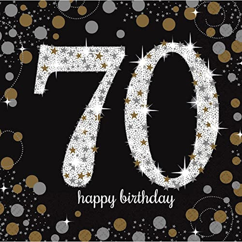 Amscan 511964 - Servietten 70. Geburtstag, 16 Stück, 33 x 33 cm, Happy Birthday, Sparkling Celebration