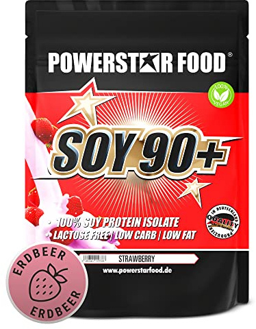 Powerstar SOY 90+ Strawberry 1kg Soja-Isolat - 93% Protein laktosefrei | Sojaprotein Soja Protein ohne Zucker-Zusatz vegan - Made in Germany gentechnisch unverändert - Eiweißpulver Erdbeere