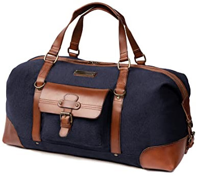 DRAKENSBERG Reisetasche 'Sam' - Canvas Weekender Herren und Damen mit Leder im Vintage-Safari-Design, 50L - Marine-Blau, DR00153