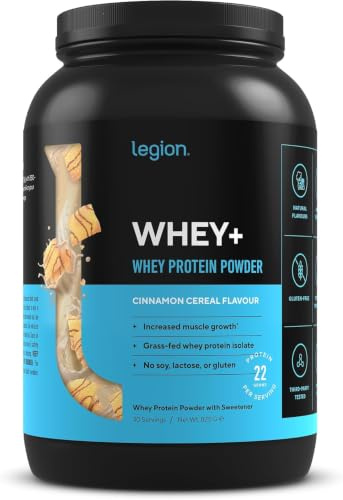 Legion Whey+ Whey Isolate Protein Powder from Grass Fed Cows - Low Carb, Low Calorie, Non-GMO, Lactose Free, Gluten Free, Sugar Free. Great for Weight Loss, 30 Servings (Cinnamon Cereal)