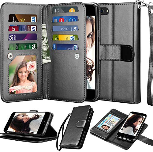 NJJEX iPhone SE 2020/SE2/8/7 Flip Case with Wallet, 9 Card Slots, PU Leather, Black