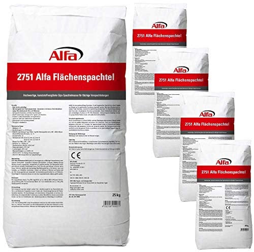 5x Alfa Flächenspachtel 25 kg – Spachtel-Masse zum Spachteln und Glätten von Putz, Mauerwerk etc, leicht zu verarbeiten, Wand-, Decken-Spachtelmasse