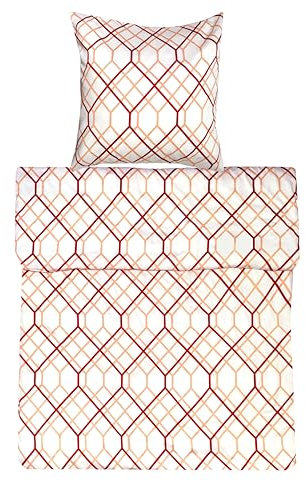 Lavea Satinbettwäsche Set - Ella 135 x 200cm + 80 x 80cm. Farbe: Creme/Rot 100% Baumwolle. Hochwertig mit Reißverschluss.