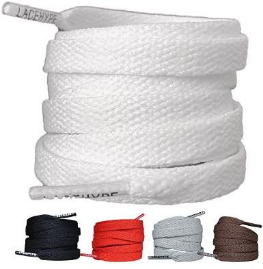 LaceHype 2 Paar - Schnürsenkel falch reißfeste Schuhbänder [8 mm breit ] LC3 Ersatz Shoelaces aus Polyester für Sneakers, Sportschuhe, Laufschuhe, Turnschuhe (Weiß, 130cm)
