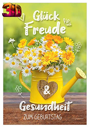 KE - 3D Effekt Geburtstagskarte mit Umschlag, Lustige Klappkarte im DIN B6 Format, Perfektes Glückwunsch-Geschenk - Motiv: Gießkanne
