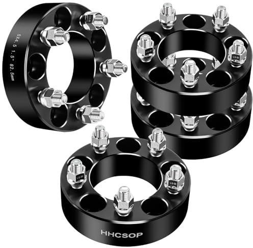 5x4.5 Wheel Spacers 1.5 Fit for Ford Mustang Ranger Explorer Jeep Wrangler Liberty Cherokee KJ TJ YJ XJ 5x114.3 Wheel Adapters 1.5 Inch 82.5mm Hub Bore 1/2x20 Studs, Black, 4PCS Hubcentric Adapters