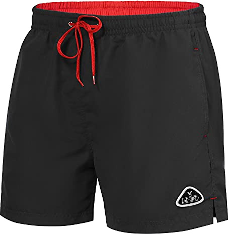 Ladeheid Herren Badehose Badeshorts Schwimmhose Bademode Strandmode LAZA1003 (Schwarz Rot, XL)