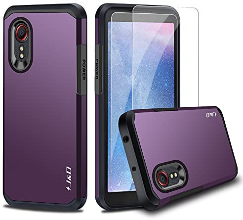 J&D Compatible pour Samsung Galaxy Xcover 5 Coque, Robuste Double Couche Coque de Protection Antichoc et Hybride avec 2 Pièces Protecteur d'Écran en Verre pour Galaxy Xcover 5, Violet