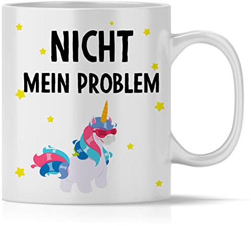 mindmonkeys® Tasse mit Spruch Nicht mein Problem Einhorn mit Spruch Witzig Geschenk Geschnekidee zum Geburtstag Keramik 300 ml