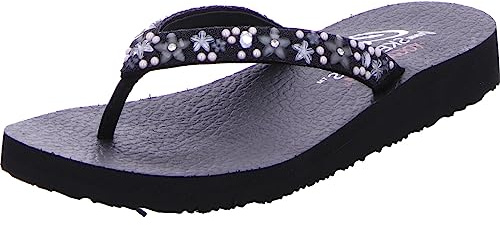 Skechers Damen Meditation Sneaker, Schwarzer Mitobuck-Schmuckbesatz, 39 EU