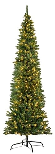 Christmas Tree World | 7ft Artificial Pre-lit Green Italian Pencilimo | Natural and Realistic Look with Bushy and Luxury Quality PVC Tips | Easy to Assemble and Take Down | 68cm Diameter