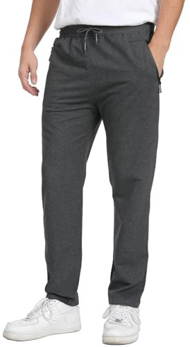 JustSun Jogginghose Herren Trainingshose Sporthose Herren Lang Baumwolle Fitness Hosen Herren Reissverschluss Taschen Dunkelgrau XL