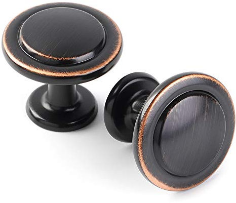 KOOFIZO 20-Pack Stepped Round Cabinet Knob - Oil Rubbed Bronze Pull Handle (Dia.31mm / 1.2 Inch) for Kitchen Cupboard Door, Bedroom Dresser Drawer, Bathroom Wardrobe Hardware