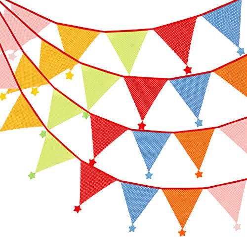 G2PLUS Wimpelkette mit Sternen Stoff: 4M Bunte Wimpel mit 12 STK Wimpeln, Girlande im Spielerisch Stil für Kinderzimmer, Parteien, Geburtstagsfeier