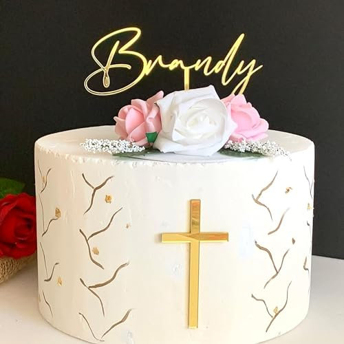 Personalisierte Tortendekoration Tortenstecker mit Name und Kreuz Taufe Kommunion Party Cake Topper Tortenaufsatz Babytaufe Junge Mädchen Erstkommunion Taufname Christening Konfirmation Kuchen Topper