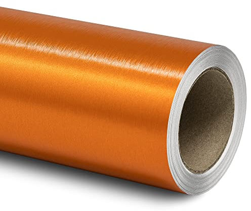 Folindo® 3D Chrom gebürstet Orange Autofolie (20€/m²) | 50 x 152 cm | Selbstklebende Luftkanal Folie zur Auto Folierung | Blasenfrei