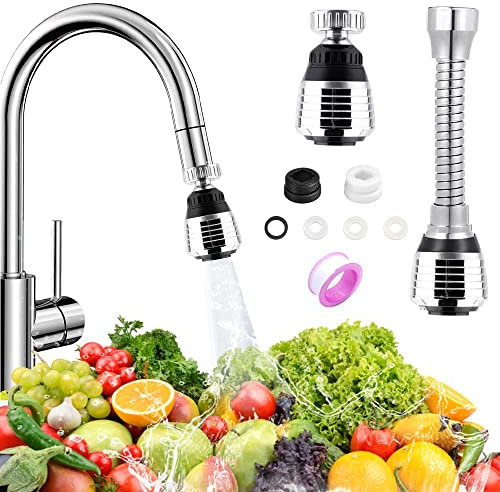 KARBAG 2Pcs Kitchen Tap Spray Head, 360° Swivel Aerator With 2 Modes Universal Extension for 22/24mm Faucet Extender (Short & Long)