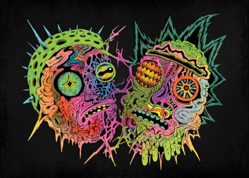 Displate Offiziell Rick and Morty MetallPoster Magnetische Befestigung Inklusive Lizenziert Bilder Hochwertiges Poster Psychedelic Monsters - Psychedelic Heads 45 cm x 32 cm