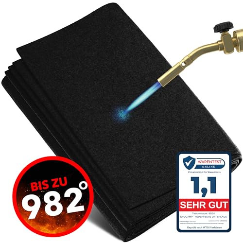 EVOCAMP Tapis Ignifuge 50x50 cm – Protection cheminée Anti-feu, Tapis de Protection pour Sol de Barbecue, Plaque Anti-feu, Couverture Anti-feu, Tapis de Protection Ignifuge – résiste à 982 °C