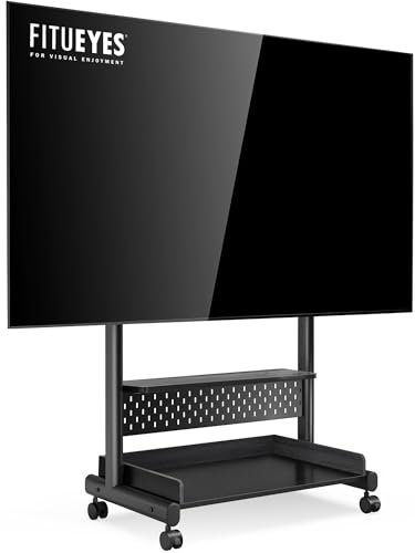FITUEYES Soporte TV Carrito de 40 a 85 Pulgadas,MAX VESA 600x400mm,Soporte TV con Ruedas Negro con Base Madera, Función de Altura Ajustable