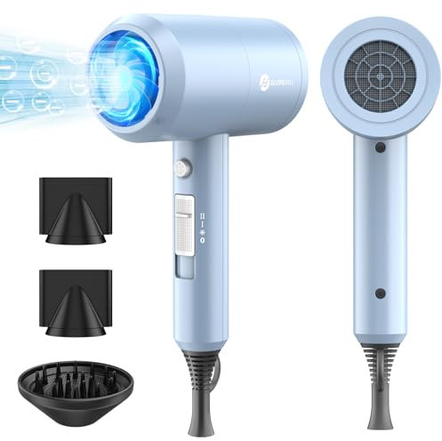 (Outlet) Ionen Föhn AC Motor 1800W Haartrockner, slopehill Schnelltrocknen Hair Dryer, Haarfön mit Heiß-/Kalttaste, 3 Fön Concentrators and Diffuser, 3 Temperatureinstellungen, 2-Gang (Mattblau)