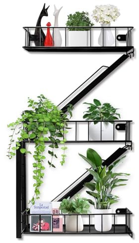 BEKIKAIPING Fire Escape Shelf Wall Floating Shelves New York Metal Decorative Wall Organizer Ladder Firescape Book Shelving for Living Room (3 Tier)